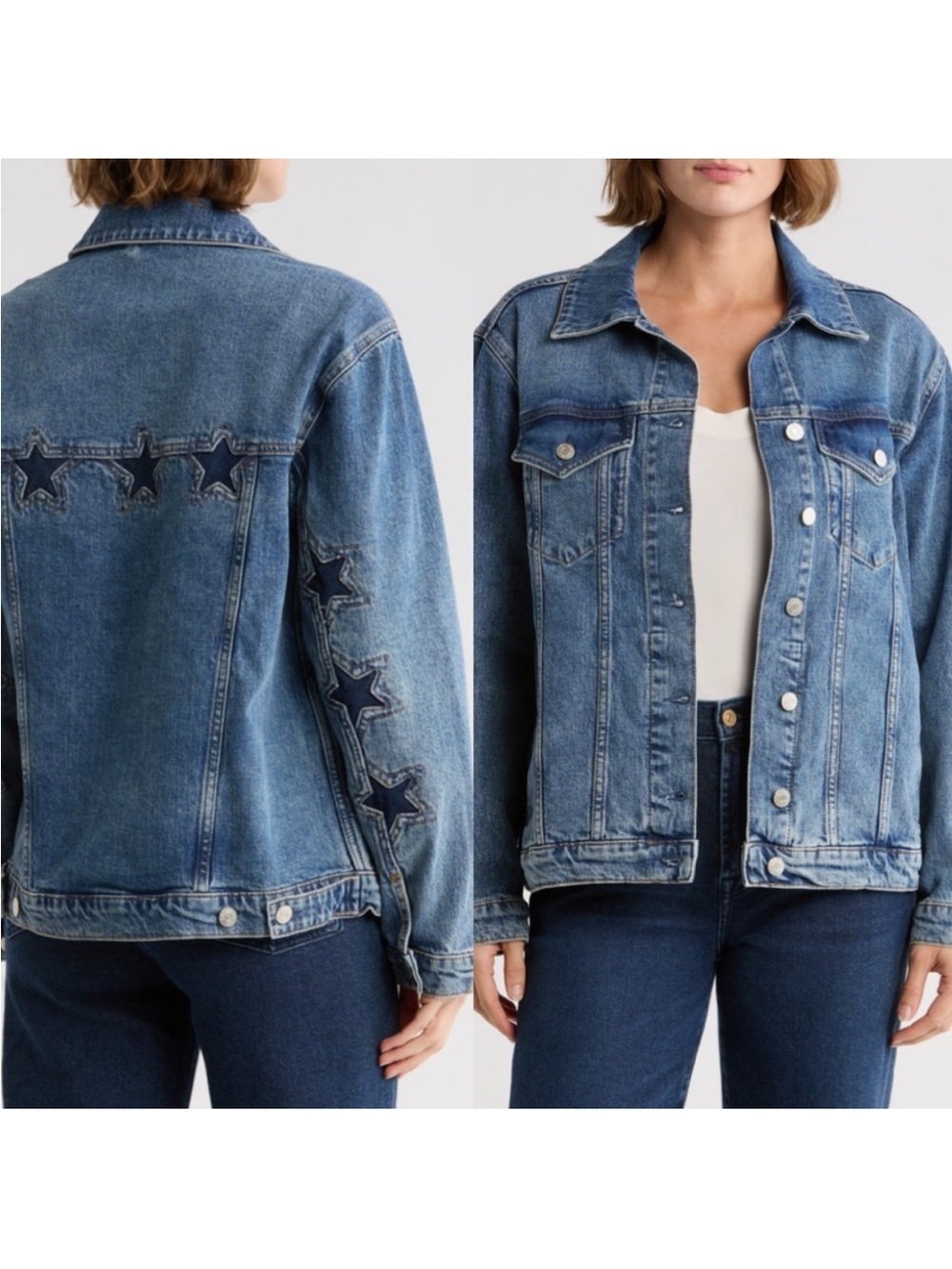Rails Star Denim Jacket Grove Boyfriend Fit Medium Distressed Boho Western M